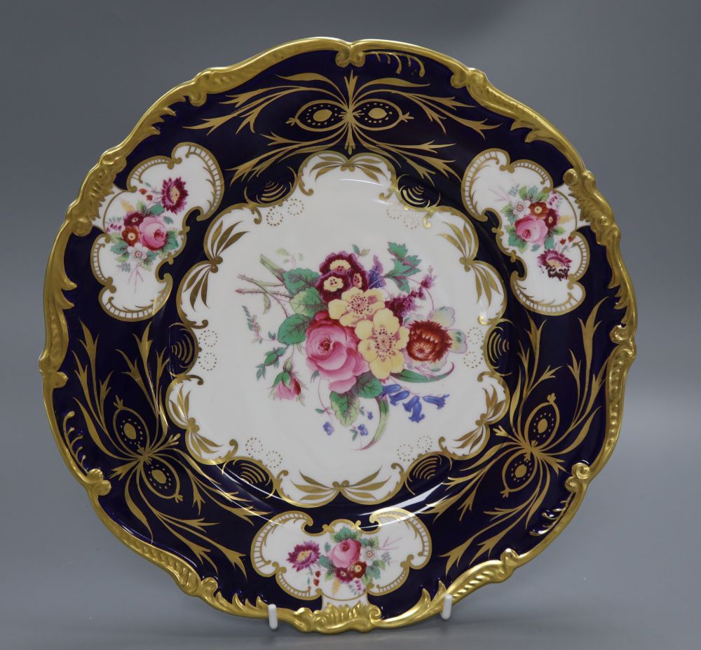 A set of twelve Coalport floral painted plates with gilt border, diameter 27cm